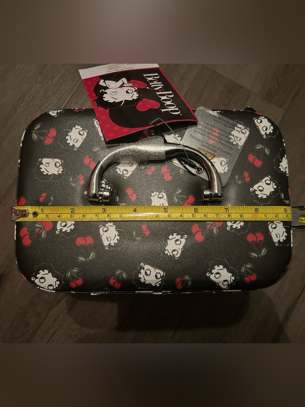 Betty Boop Black and Red Cherry Print Train Case-large - Picture 2 of 3